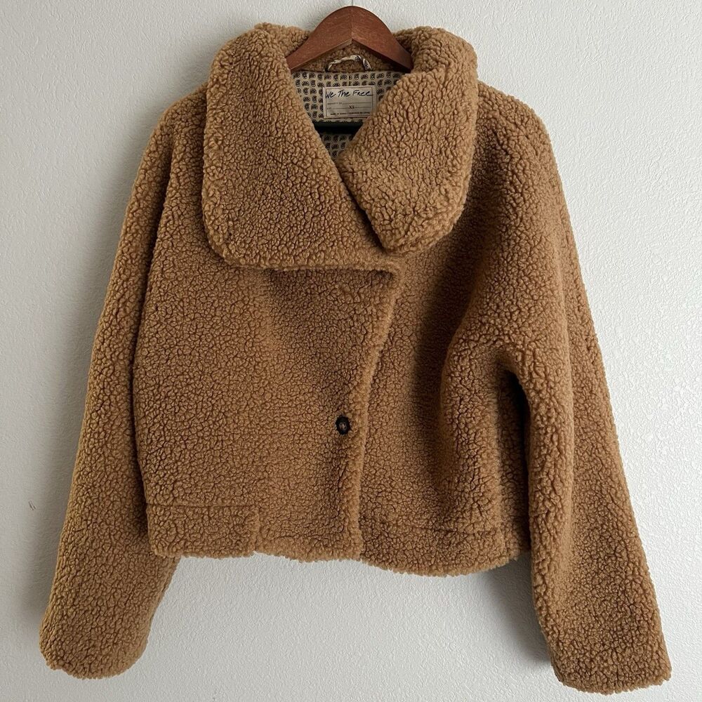Free People Izzy Wrap Teddy Jacket in Sand Size XS We The Free